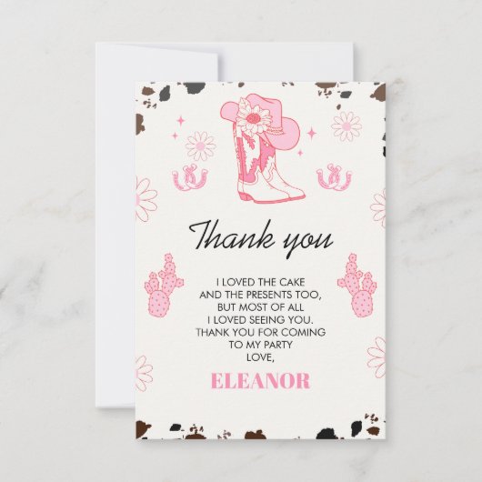 Hot Roze Eerste Rodeo 1e Verjaardag Bedankt Card (Voorkant)