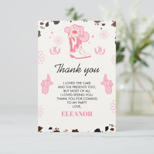 Hot Roze Eerste Rodeo 1e Verjaardag Bedankt Card (Staand voorkant)