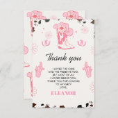 Hot Roze Eerste Rodeo 1e Verjaardag Bedankt Card (Voorkant / Achterkant)