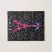 Hot-roze Eiffeltoren in faux-glitter Legpuzzel (Horizontaal)