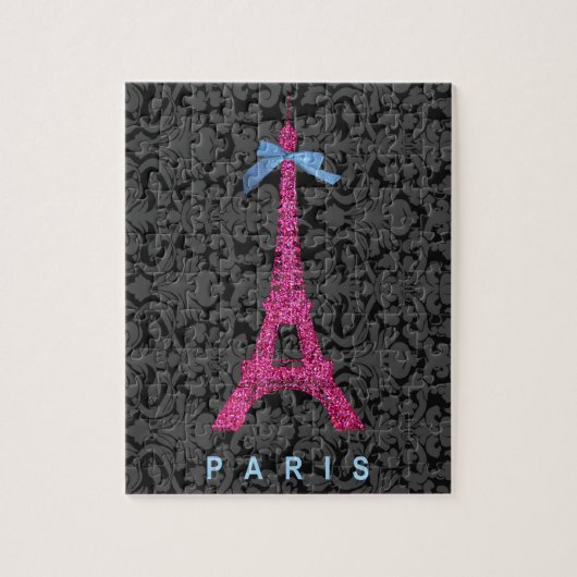 Hot-roze Eiffeltoren in faux-glitter Legpuzzel (Verticaal)