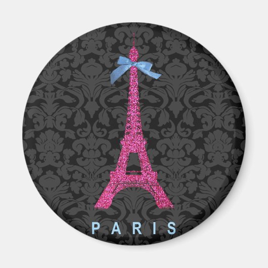 Hot-roze Eiffeltoren in faux-glitter Magneet (Voorkant)
