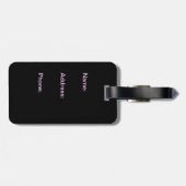 Hot-roze Eiffeltoren in faux glitter op zwart Bagagelabel (Achterkant horizontaal)