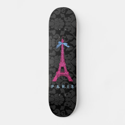 Hot-roze Eiffeltoren in faux-glitter Persoonlijk Skateboard (Voorkant)