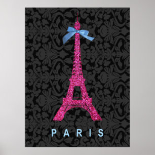 Hot-roze Eiffeltoren in faux-glitter Poster