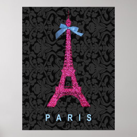 Hot-roze Eiffeltoren in faux-glitter Poster (Voorkant)
