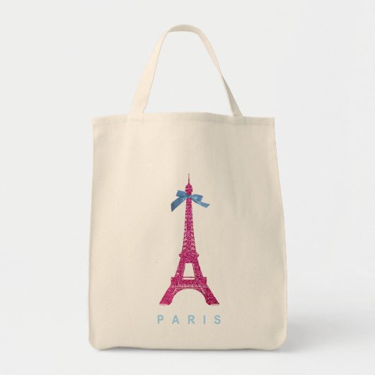Hot-roze Eiffeltoren in faux-glitter Tote Bag (Voorkant)