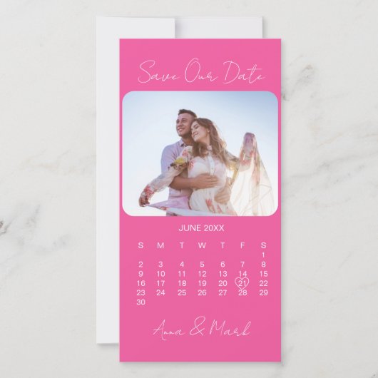 Hot roze elegante minimalistische fotokalender save the date (Voorkant)