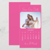 Hot roze elegante minimalistische fotokalender save the date (Voorkant / Achterkant)