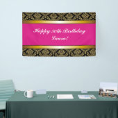 Hot-roze elke leeftijd Gold Damask Birthday-banner Spandoek (Beurs)