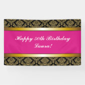 Hot-roze elke leeftijd Gold Damask Birthday-banner Spandoek (Horizontaal)