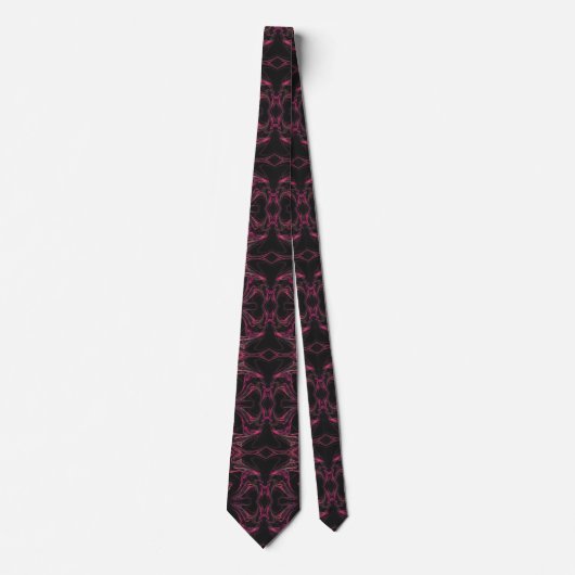 Hot-roze en Black Abstracte fractal Necktie Stropdas (Voorkant)