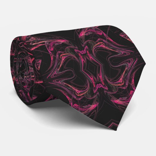 Hot-roze en Black Abstracte fractal Necktie Stropdas (Opgerold)