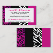 Hot-roze en Black Animal Print Zebra en luipaard Visitekaartje (Voorkant / Achterkant)