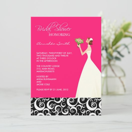 Hot-roze en Black Bridal Shower-uitnodigingen Kaart (Staand voorkant)
