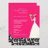 Hot-roze en Black Bridal Shower-uitnodigingen Kaart (Voorkant / Achterkant)