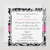 Hot-roze en Black Damask Bridal Shower-uitnodiging Kaart (Achterkant)