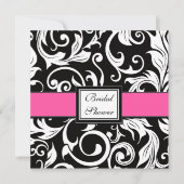 Hot-roze en Black Damask Bridal Shower-uitnodiging Kaart (Voorkant)
