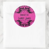 Hot-roze en Black Damask Ronde Sticker (Tas)