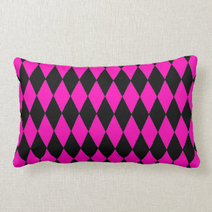 Hot-roze en Black Diamond Harlequin Pattern Kussen