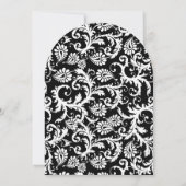 Hot-roze en Black Floral Damask Wedding Invitation Kaart (Achterkant)