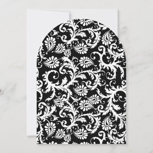 Hot-roze en Black Floral Damask Wedding Invitation Kaart (Achterkant)