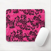 Hot-roze en Black Leafy Scrolls Mousepad Muismat (Met muis)