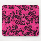 Hot-roze en Black Leafy Scrolls Mousepad Muismat (Voorkant)