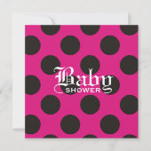 Hot-roze en Black Polka Dot Baby Uitnodiging (Voorkant)