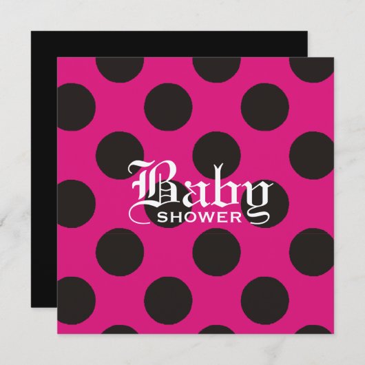 Hot-roze en Black Polka Dot Baby Uitnodiging (Voorkant / Achterkant)