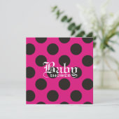 Hot-roze en Black Polka Dot Baby Uitnodiging (Staand voorkant)