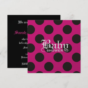 Hot-roze en Black Polka Dot Baby Uitnodiging