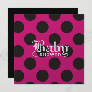 Hot-roze en Black Polka Dot Baby Uitnodiging