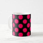 Hot-roze en Black Polka Dots Pattern Koffiemok (Voorkant links)