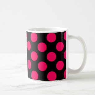 Hot-roze en Black Polka Dots Pattern Koffiemok