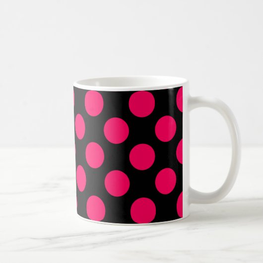 Hot-roze en Black Polka Dots Pattern Koffiemok (Rechts)