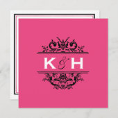 Hot-roze en Black Square Crest uitnodigen Kaart (Voorkant / Achterkant)