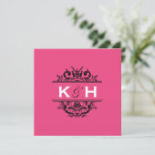 Hot-roze en Black Square Crest uitnodigen Kaart (Staand voorkant)