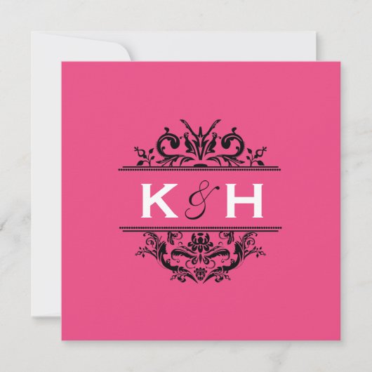Hot-roze en Black Square Crest uitnodigen Kaart (Voorkant)