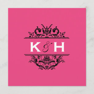 Hot-roze en Black Square Crest uitnodigen Kaart
