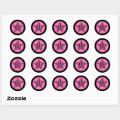 Hot-roze en Black Star Round-sticker Ronde Sticker (Vel)