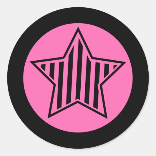 Hot-roze en Black Star Round-sticker Ronde Sticker (Voorkant)