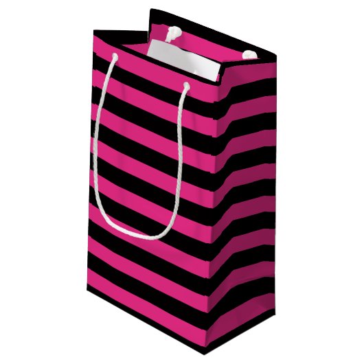 Hot-roze en Black Stripes Baby shower Favor Bags Klein Cadeauzakje (Achterkant Gekanteld)