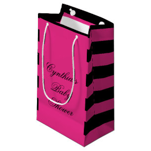 Hot-roze en Black Stripes Baby shower Favor Bags Klein Cadeauzakje