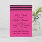 Hot-roze en Black Stripes Baby shower Kaart (Staand voorkant)