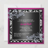 Hot-roze en Black Sweet Sixteen-uitnodiging Kaart (Achterkant)