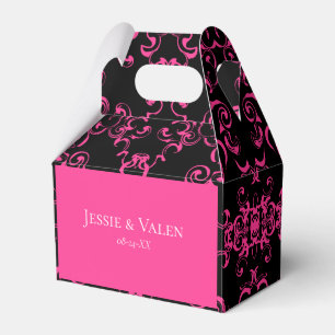 Hot-roze en Black Swirl Gothic Wedding Bedankdoosjes