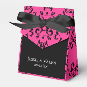 Hot-roze en Black Swirl Gothic Wedding Bedankdoosjes