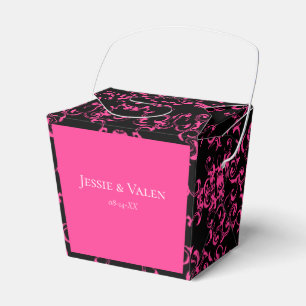 Hot-roze en Black Swirl Gothic Wedding Bedankdoosjes