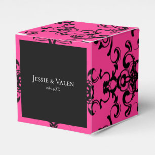 Hot-roze en Black Swirl Gothic Wedding Bedankdoosjes